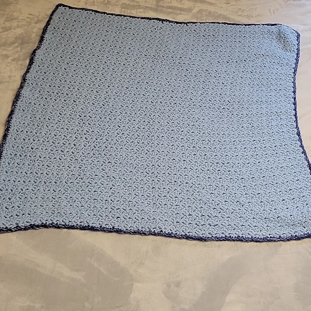 Handmade Blue Crochet Blanket, 39.5